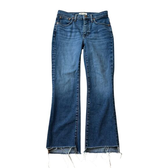 MADEWELL Mid-Rise Kick Out Jeans Women's Size 27 Cropped Frayed Hems Blue Jean - Picture 1 of 9